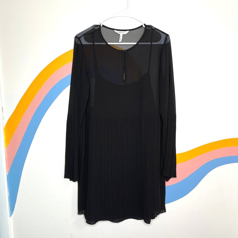 BCBGeneration Black Mesh Layered Mini Dress Pleated Womens M Witchy Whimsygoth